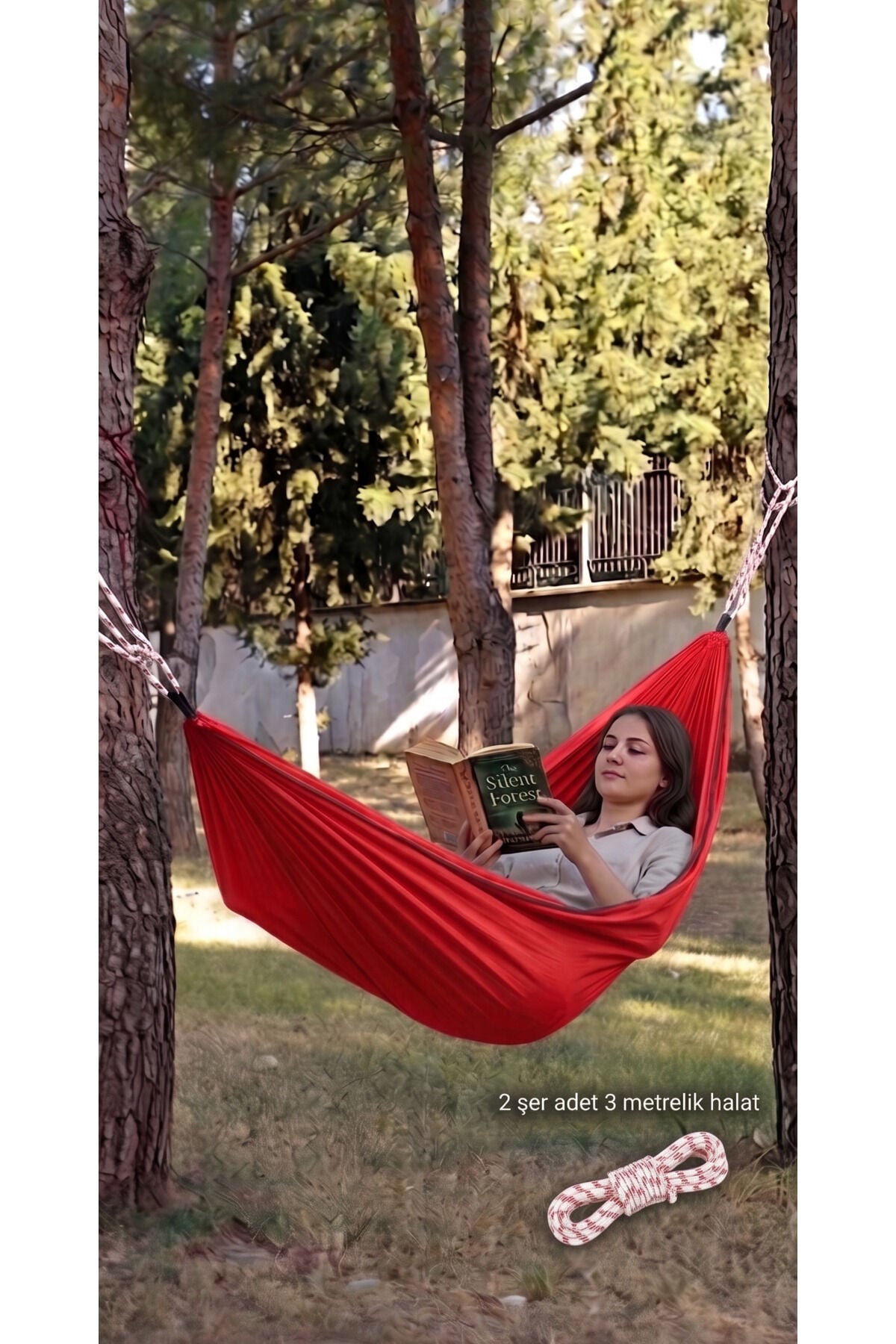 Kamp Piknik Hamağı Outdoor Su İtici Kumaş Katlanabilir Taşınabilir Kılıflı Bahçe Balkon Salıncak - Kırmızı