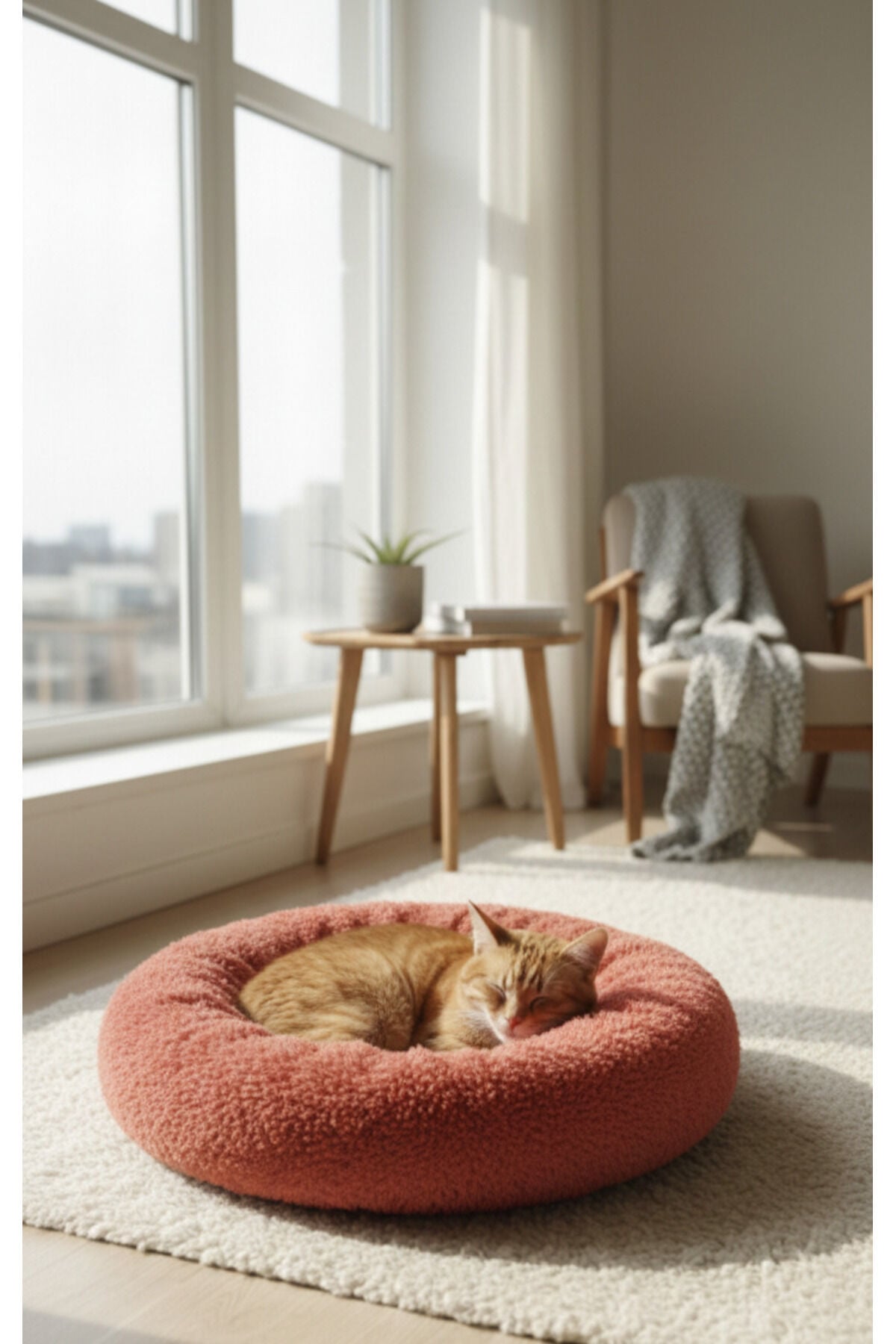 Kedi Köpek Yatağı Peluş Yumuşak Tüysüz Minder Evcil Hayvan - Pembe