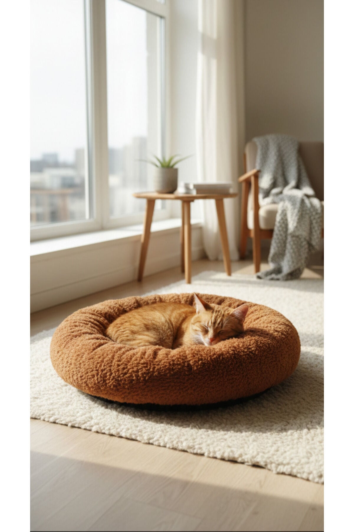 Kedi Köpek Yatağı Peluş Yumuşak Tüysüz Minder Evcil Hayvan - Kahverengi