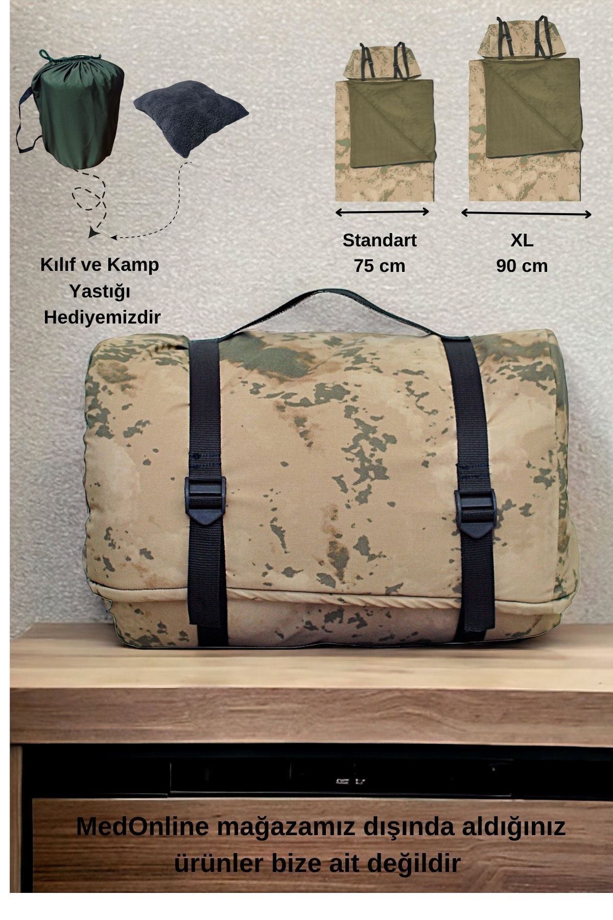 Kamuflaj Uyku Tulumu (-25 °C) Su Geçirmez Membranlı (2.15×1.50m) Kamp ve Deprem 220 Gr polar