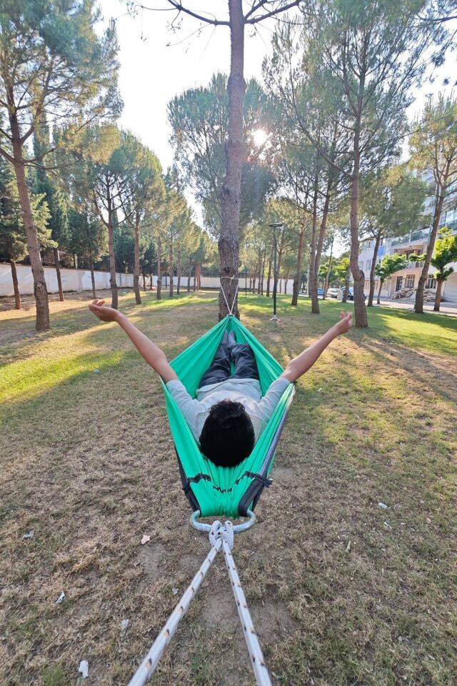Kamp Piknik Hamağı Outdoor Su İtici Kumaş Katlanabilir Taşınabilir Kılıflı Bahçe Balkon Salıncak - Yeşil