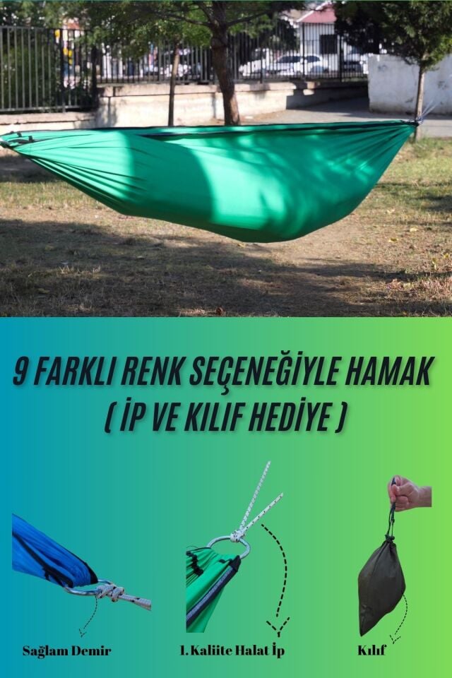 Kamp Piknik Hamağı Outdoor Su İtici Kumaş Katlanabilir Taşınabilir Kılıflı Bahçe Balkon Salıncak - Yeşil