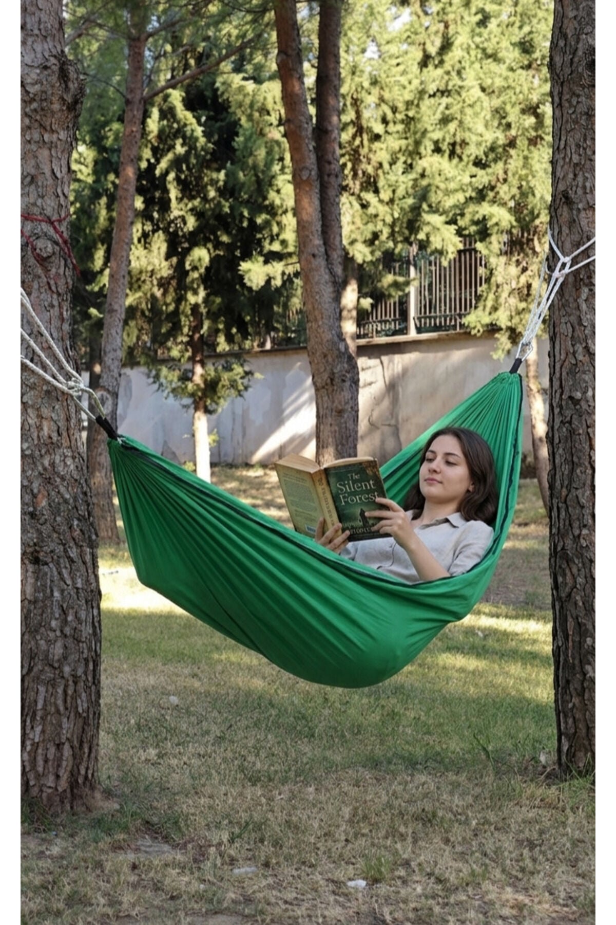 Kamp Piknik Hamağı Outdoor Su İtici Kumaş Katlanabilir Taşınabilir Kılıflı Bahçe Balkon Salıncak - Yeşil