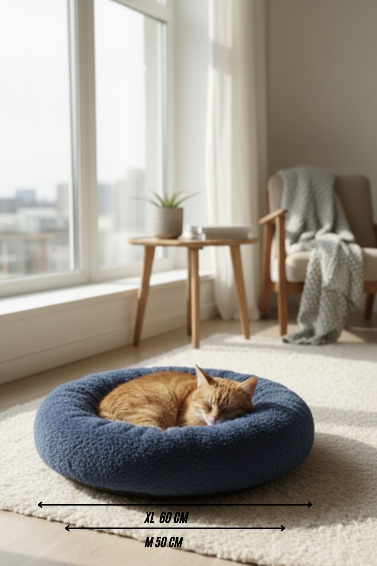 Peluş Kedi ve Köpek Yatağı Sıcak ve Yumuşacık Minder Evcil Hayvan - Gri