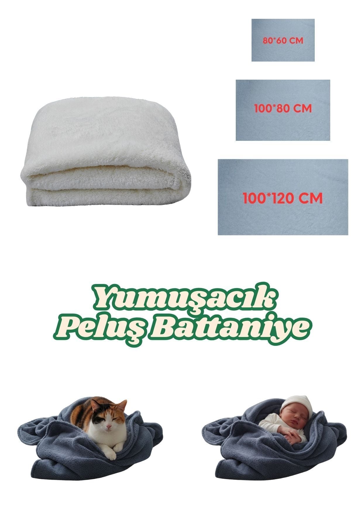 Peluş Kedi Köpek Bebek Battaniyesi Welsoft Yumuşacık Yıkanabilir 100 x 80
