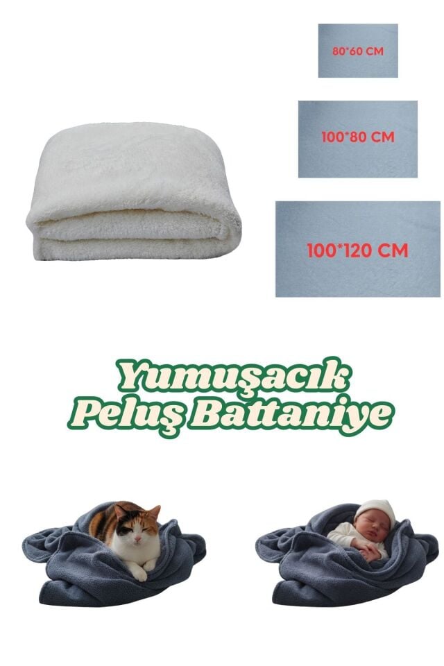 Peluş Kedi Köpek Bebek Battaniyesi Welsoft Yumuşacık Yıkanabilir 100 x 80
