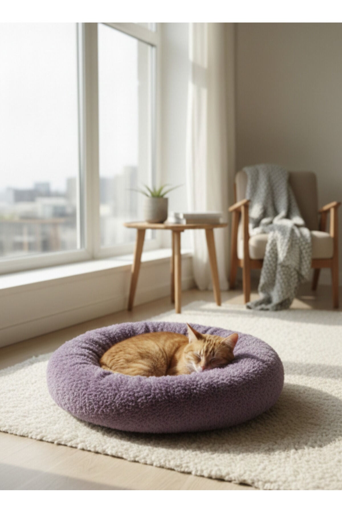 Kedi Köpek Yatağı Peluş Yumuşak Tüysüz Minder Evcil Hayvan - Lila XL