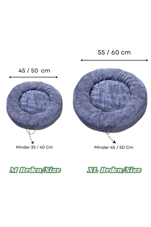 Peluş Kedi ve Köpek Yatağı Sıcak ve Yumuşacık Minder Evcil Hayvan - Gri XL