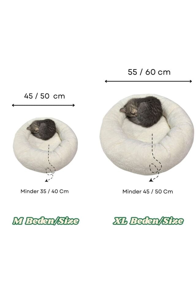 Peluş Kedi ve Köpek Yatağı Sıcak ve Yumuşacık Minder Evcil Hayvan - Beyaz M
