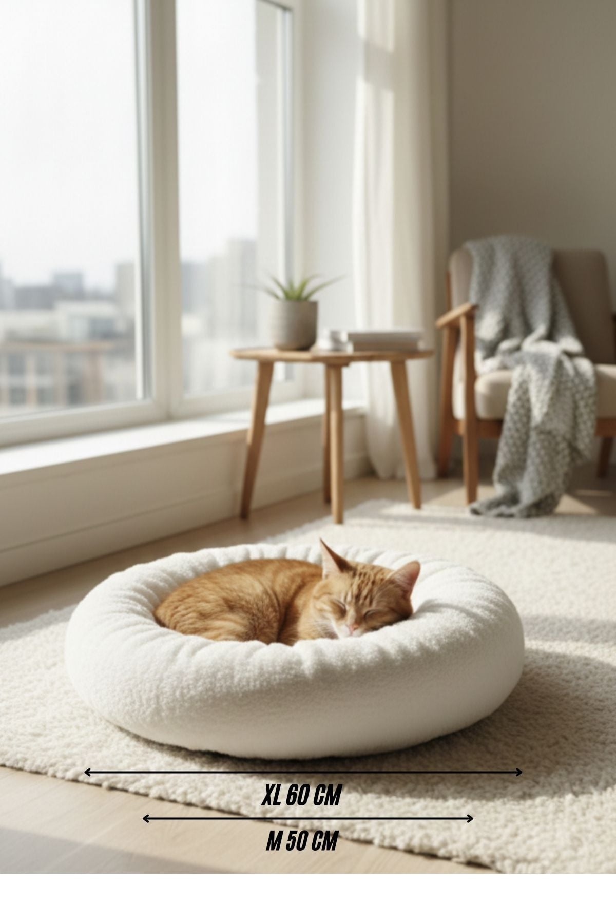 Peluş Kedi ve Köpek Yatağı Sıcak ve Yumuşacık Minder Evcil Hayvan - Beyaz M