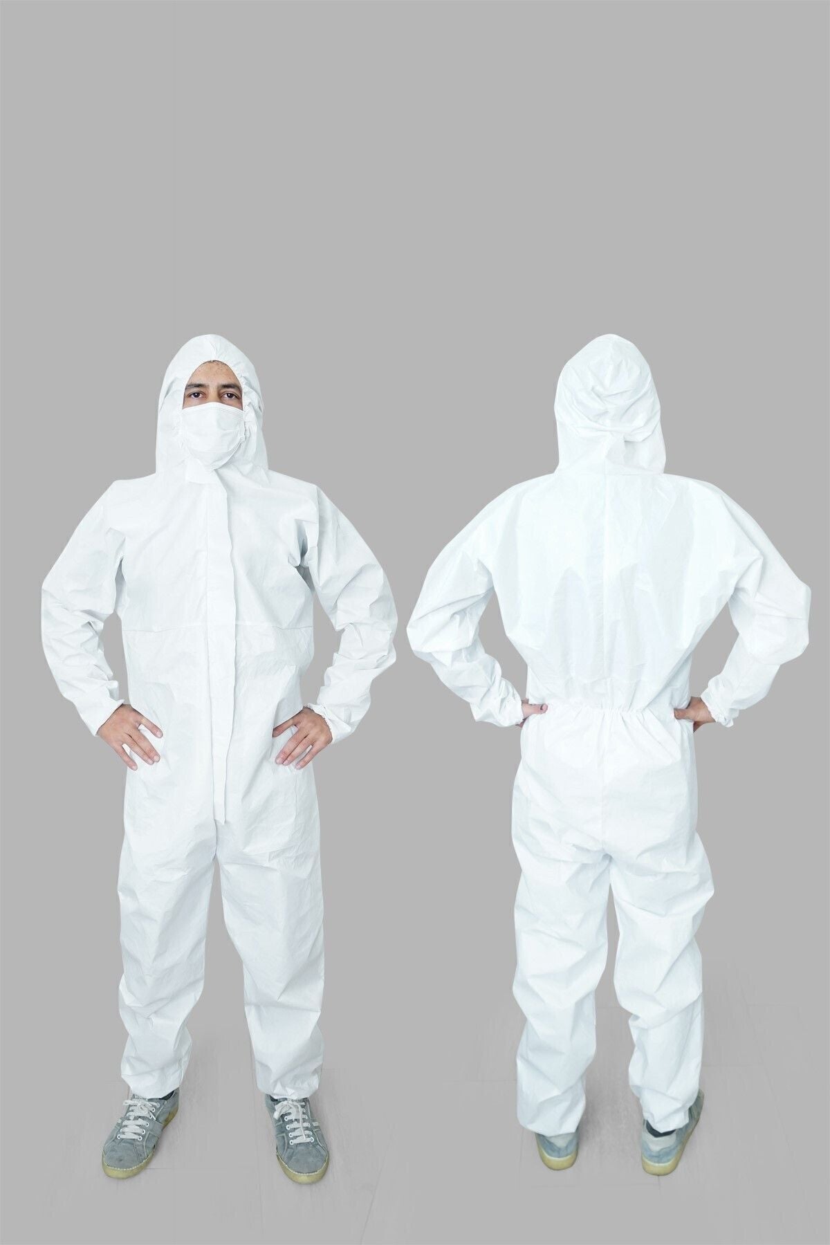 Tek Kullanımlık Lamineli Koruyucu Tulum 57 gr Beyaz Sıvı Geçirmez (Tam Laminasyon) L - 5 Adet